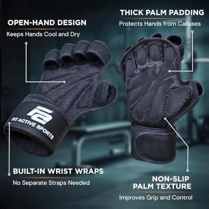 Fit Active Sports New Ventilated Weight Lifting Workout Gloves with Built-in Wrist Wraps for Men and Women - Great for Gym Fitness, Cross Training, Hand Support & Weightlifting. - size: X-Small