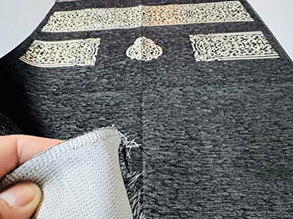 Muslim Prayer Rug, Prayer Mat, Special Turkish Prayer Mats, Prayer Rug for Muslim Man, Women, Kaaba Themed Janamaz for Salat, Namaz, 5 Time Prayers 44" x 27" 280gm(Black) - color: Black