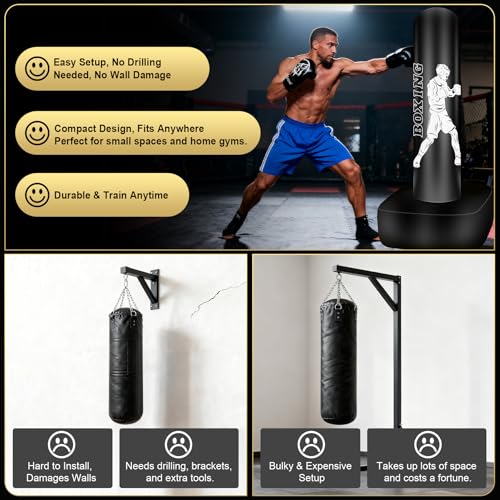 Freestanding Punching Bag for Adults, 70" Heavy Bag Inflatable Boxing Bag, Boxing Equipment Bag with Stand, Kickboxing Bag for Training Gym MMA Muay Thai Fitness - color: White Athlete - Includes Accessories