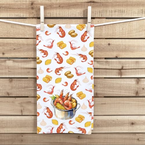 PXTIDY Shrimp Kitchen Towel for Shrimp Lover Seafood Shrimp Boil Season Dish Tea Towel Crawfish Lobster Kitchen Decor (Shrimp Kitchen)