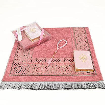IEF Personalized Prayer Rug Quran Prayer Beads Islamic Gift Set, Ramadan Eid Wedding Birthday Mother's Day Father's Day Anniversary Day Gifts - color: Pink