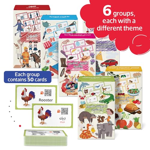 My First 300 Bilingual English Arabic Flash Cards for Kids with Pictures & Online Audio Jumbo Learning Box of 6 Sets Learn Animals, Fruits, Vehicles & Everyday Items Kids Learn English & Arabic