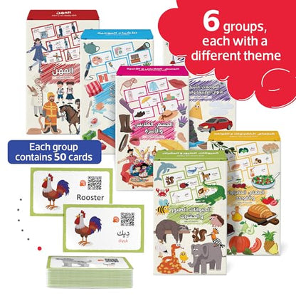 My First 300 Bilingual English Arabic Flash Cards for Kids with Pictures & Online Audio Jumbo Learning Box of 6 Sets Learn Animals, Fruits, Vehicles & Everyday Items Kids Learn English & Arabic