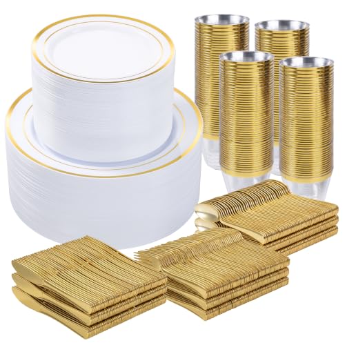 BESTVIP 600PCS Gold Dinnerware Set for 100 Guests, - color: Gold, size: 100 Guests