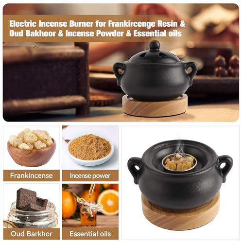 Electric Incense Heater with Adjustable Timer, Bakhoor Burner Electric, Bukhoor Burners for Frankincense Resin Oud Power, Charcoal Free No Open Flame Safer Black - color: Electric Incense Burner-black