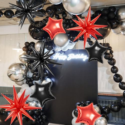 22 Pcs Star Balloons,22/18/10 Inch Star Foil Mylar Balloon,Spike Balloons and Four Pointed Balloon for Party Supplies Christmas Birthday Wedding Photo Booth (Black Red) - color: Black Red