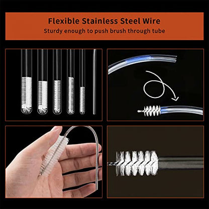 10 Pcs Flexible Drain Brush Straw Cleaner Brush Set,Pipe Cleaners Brush,61Inch Stainless Steel Double-Ended Hose Brush 8.2Inch Nylon Long CPAP Tube Cleaning Brush for Home Kitchen Sink Plumbing(White) - color: White