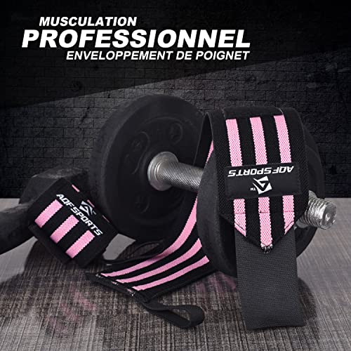 AQF Wrist Wraps for Weightlifting & Powerlifting, 18" USPA Approved (Pair) - color: Pink & Back