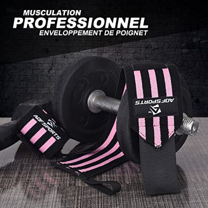 AQF Wrist Wraps for Weightlifting & Powerlifting, 18" USPA Approved (Pair) - color: Pink & Back
