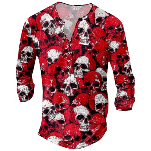 MARSVOVO Long Sleeve Shirts for Men Graphic Henley Shirts Tops Big and Tall Slim Button Up T Shirts Blouses - color: N Colorful, size: 4X-Large