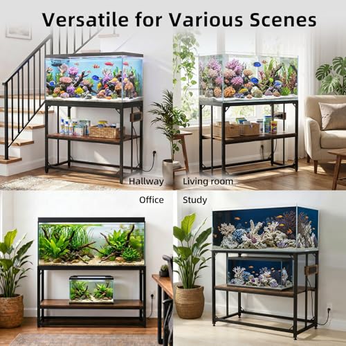 40 Gallon Tank Stand with Power Outlets - Heavy Duty Metal Fish Tank Stands for Turtle Reptile Terrarium, 2-Tier Aquarium Stand with Adjustable Wood Storage Shelf, 660LBS Capacity (Rustic Brown, 36.6"x18.5"x29") - color: Rustic Brown-with Power Outlets, s