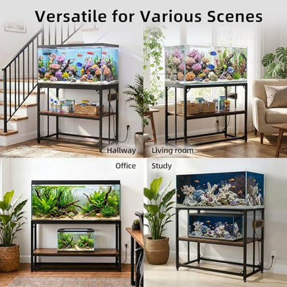 40 Gallon Tank Stand with Power Outlets - Heavy Duty Metal Fish Tank Stands for Turtle Reptile Terrarium, 2-Tier Aquarium Stand with Adjustable Wood Storage Shelf, 660LBS Capacity (Rustic Brown, 36.6"x18.5"x29") - color: Rustic Brown-with Power Outlets, s
