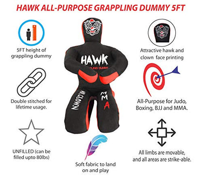 Clown Grappling Dummy for Combat Sports Mastery, Moveable and Strikeable Punching Dummy for Adults, 5 ft. Boxing Dummy for MMA Jiu-Jitsu, Judo, Karate, and Wrestling Training and Sparring