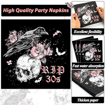 Qyeahkj 100 Pcs 40th Birthday Party Supplies Death to My 30s Paper Plates and Napkins Set Black Rose Gold Rip to My 30s Disposable Tableware Decorations for Women Thirties Funeral Youth Serve 25 Guest - style: 40th Birthday
