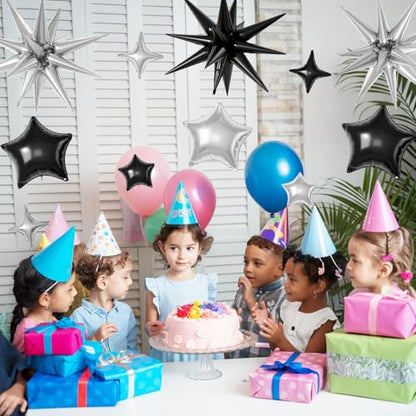 Black Silver Star Balloons,16Pcs 22/18/10 Inch Foil Graduation Decorations - color: Black Silver