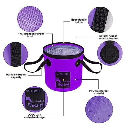 Collapsible Bucket 5 Gallon Container Folding Water Bucket Portable Wash Basin 20L - color: Purple