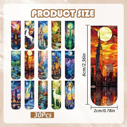 Fantasy Magnetic Bookmarks, 30 Pcs Stained Glass Magnet Book Markers, Aesthetic Book Marks Gifts for Reading Women Book Lovers - style: Fantasy