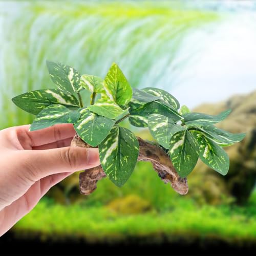 CousDUoBe 9 Pcs Fish Tank Decor，Silk Aquarium Plants Green Silk Leaf pad Hammock Artifical Driftwood cave Betta Fish Tank Accessories 6 x 3 x 4 inches(LxWxH) - size: 9 Pcs Silk Aquarium Plants（Style B）