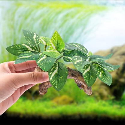 CousDUoBe 9 Pcs Fish Tank Decor，Silk Aquarium Plants Green Silk Leaf pad Hammock Artifical Driftwood cave Betta Fish Tank Accessories 6 x 3 x 4 inches(LxWxH) - size: 9 Pcs Silk Aquarium Plants（Style B）