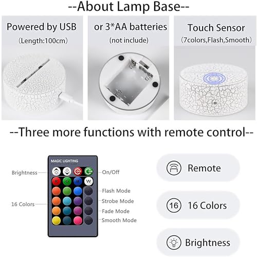 3pcs Muslims Night Lights - 3D Illusion Lamp Set with Moon Castle, Quran Book, Flower Designs - 16 Changeable Colors with Remote and Touch Control Ramadan Islamic Gifts for Kids Friends Home Deco