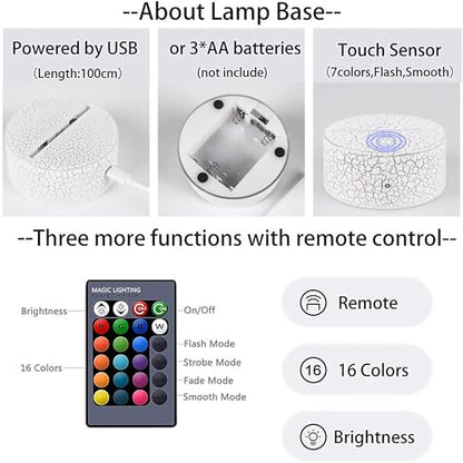 3pcs Muslims Night Lights - 3D Illusion Lamp Set with Moon Castle, Quran Book, Flower Designs - 16 Changeable Colors with Remote and Touch Control Ramadan Islamic Gifts for Kids Friends Home Deco