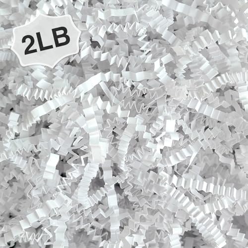 2LB Crinkle paper Shred Paper Filler For Gift Box Basket Bags On Holiday(White). - color: White