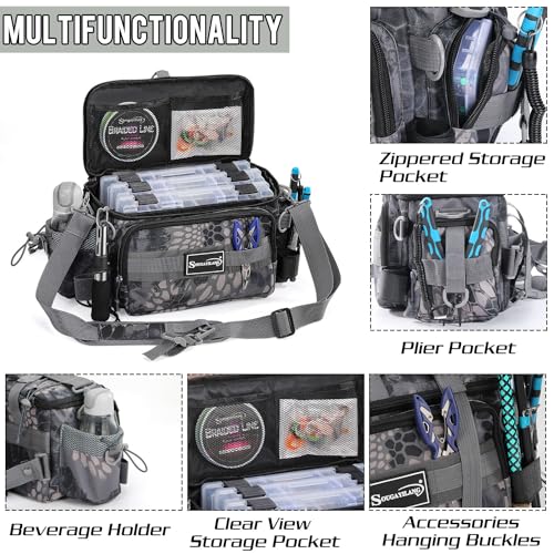 Sougayilang Fishing Tackle Bags with 3600 Tackle Tray - Fishing Tackle Storage Bags for Saltwater or Freshwater Fishing Gear - Padded Shoulder Strap - Tackle Box Bag Fishing Bag(Grey) - color: Grey with a 3600 Tackle Tray