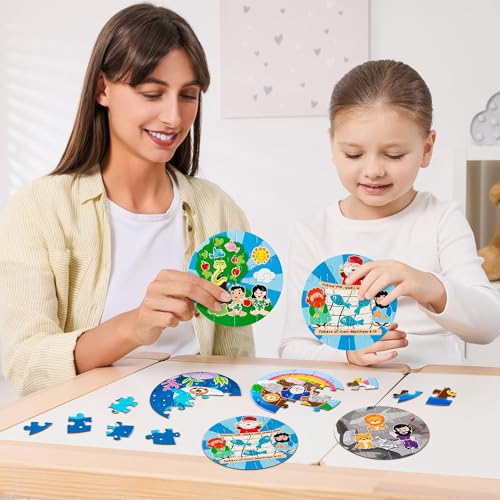 Haooryx Bible Story Jigsaw Puzzles - 12 Pcs Noah's Ark & Jonah and The Whale Cute Religious Cartoon Bible Story Challenging Jigsaw Puzzle for Kids Learning Educational Toys Family Activity Game Nights - style: Bible Story