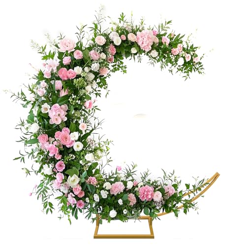 Moon Shape Wedding Metal Arch Backdrop Gold Flower Balloon Arbors Stand for Wedding Birthday Party, Graduation Decorations and Baby Shower - color: Gold