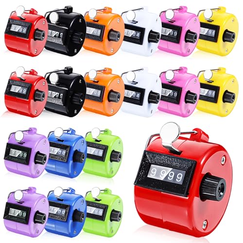 18 Pack Handheld Clicker Counter, 4 Digit Mechanical Tally Counter with Metal Ring, Assorted 9 Colors for Counting, Coaching, Knitting, Sports, Golf & People Counting