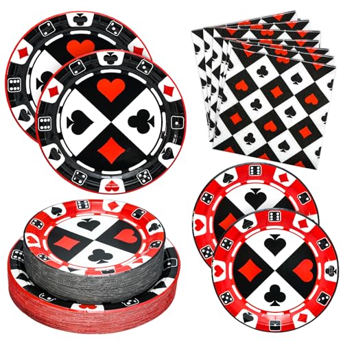 180PCS Casino Paper Plates and Napkins Party Supplies Serve 60 - style: Casino