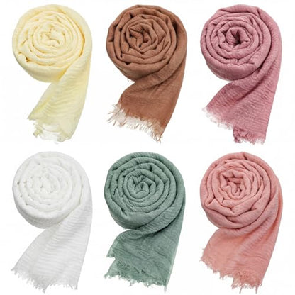 Geyoga 6 Pcs Women Scarf Shawl Hijab Scarves Cotton Crinkle Hijab for Women Blend Shawl Crinkle Wrap Head for Seasons - color: Pastel Tones