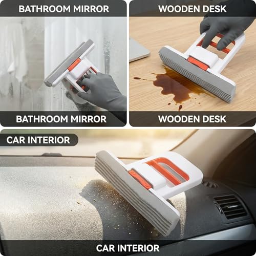 Self Squeezing Mini Mop Foldable Desktop Sponge Sweeper | Sponge Mop with 3 Replacement Heads, Protective Gloves and 5 Kitchen Sponges