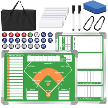 Magnetic Baseball Lineup Board, Softball Lineup Board, Baseball Accessories | Waterpfoof Softball Board with Lineup Cards for Dugout|Baseball Dry Erase Tactics Board|Baseball Clipboard for Coaches - color: Baseball-green