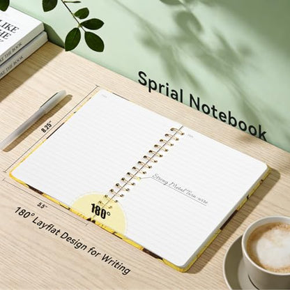 Lined Spiral Journal Notebook, A5 College Ruled Spiral Notebook for Women, Hardcover with Elegant Design for Work and Note-Taking, 5.5 * 8.25 inch, 160 Pages, Sunflower Cat - color: Sunflower