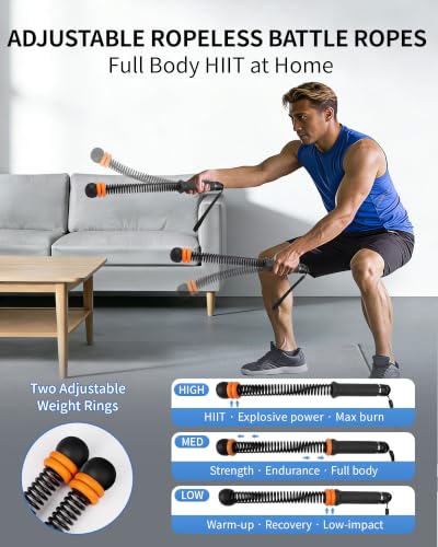 Weighted Ropeless Battle Ropes, Adjustable Resistance & Portable Cordless | Non-Slip Handle, Storage Bag Included, for HIIT Low-Impact Training, Full Body Strength Home Gym Equipment for Men Women