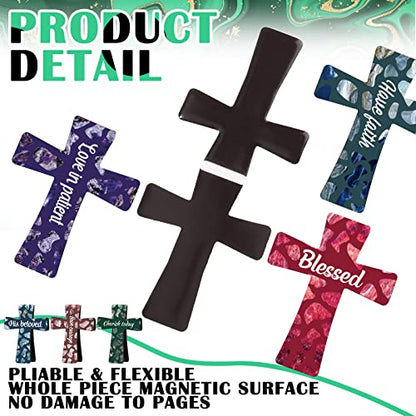 48 Pcs Magnetic Cross Bookmarks Bulk Church Gifts Christian Gifts for Women Bulk Christian Bookmarks Bible Verse Magnetic Page Clips for Women Christmas School Bible Study Group(Marble Style) - style: Marble Style