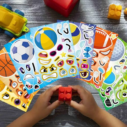 Sport Ball Stickers, Rugby Stickers for Teens/Kids, Make a Face Stickers | 24 PCS Make Your Own Mix and Match Sticker Sheets, Basketball, Baseball, Football, Volleyball, Soccer, Goodie Bags Stuffers - style: Sport Ball Sticker