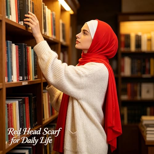Hijab Scarf for Women, 3PCS Set with Undercap and Hijab Clip Lightweight Modal Muslim Head Wrap Scarf for Daily - color: Sy12-red Hijab+white Undercap