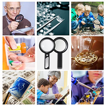 Magnifying Glass with Light, USB Rechargeable 5X 10X 15X Handheld Magnifying Glass Double Lens Magnifier 8 Light for Reading Small Prints, Seniors Reading, Books, Map, Coins - style: 5X 10X 15X-3.3in