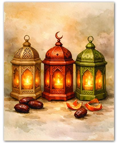 ZUKIY Islamic Wall Art - Lantern Dates Glow - Muslim Wall Decor for Living Room - Islamic Home Decor - 8x10 Unframed Poster - color: Lantern Dates Glow
