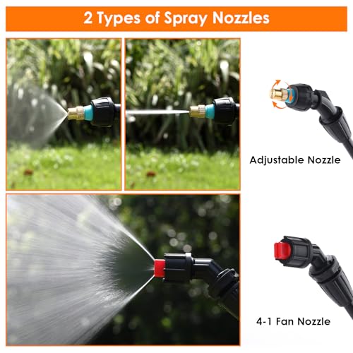 Acid Resistant Sprayer Wand with Fan Nozzles, Pump Replacement Sprayer Wand with 1/4" & 3/8" Brass Barbs and 2 Hose Clamps