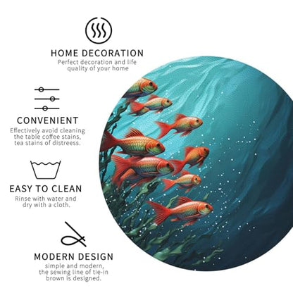 Drink Coasters Set of 4 Leather Coasters for Drinks Fish Aquarium Round Cup Mat Pad Easy Clean Bar Coasters Heat Resistant Funny Cup Coasters for Tabletop Protection,4 Inches - color: Round Shape