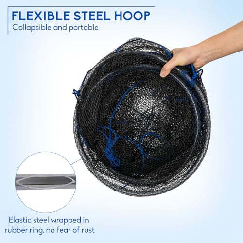 QualyQualy Foldable Fishing Net, Landing Fishing Pier Nets 31"/40" Hoop, Drop Net for Pulling Up Fish with Rope, Portable Bridge Fishing Net for Minnows, Crawfish, Shrimp - size: Rubber - 40 Inch Hoop