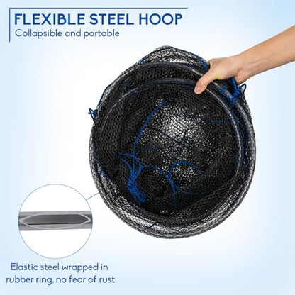 QualyQualy Foldable Fishing Net, Landing Fishing Pier Nets 31"/40" Hoop, Drop Net for Pulling Up Fish with Rope, Portable Bridge Fishing Net for Minnows, Crawfish, Shrimp - size: Rubber - 31 Inch Hoop