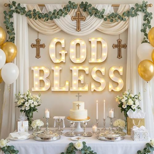 Aurelema Sukkot Large LED Letter Sign LED Lights Battery Powered Table Decoration for Party Gift Tabletop Decoration(God Bless) - size: 8.27 inches, style: God Bless