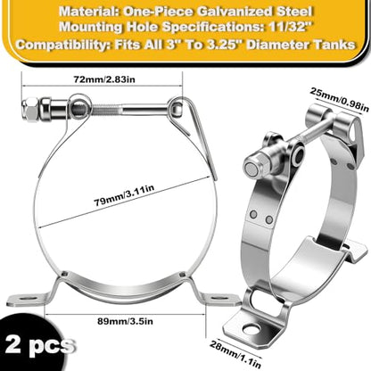 Lounsweer 2 Pcs Universal Tank Mounting Bracket Mounted Adjustable Pipe Hose Clamp Galvanized Steel Fuel Hose Clamp Features Locking Nut for All 3" to 3.25" Diameter Coolant Propane Tanks Holder