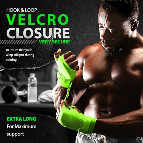 DXM SPORTS Boxing Hand Wraps Inner Gloves - 180 Inch Elasticated Thumb Loop Bandages - Kickboxing MMA Muay Thai Kickboxing Martial Arts Punching Training for Men Women - color: Green