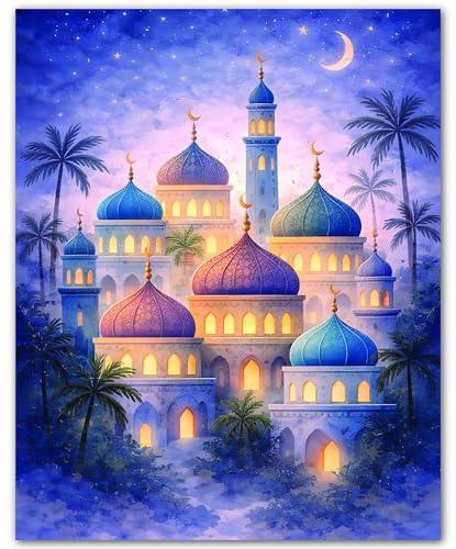 ZUKIY Islamic Wall Art - Blue Night Mosque - Muslim Wall Decor for Living Room - Islamic Home Decor - 8x10 Unframed Poster - color: Blue Night Mosque
