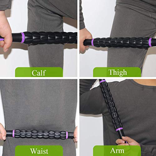 Muscle Roller Massage Roller Stick- Deep Tissue Fascia Blaster for Myofascial Pain Relief, Lymphatic Drainage & Body Sculpting, Handheld Physical Therapy & Recovery Tool (Purple Black-18 inch) - color: Purple Black